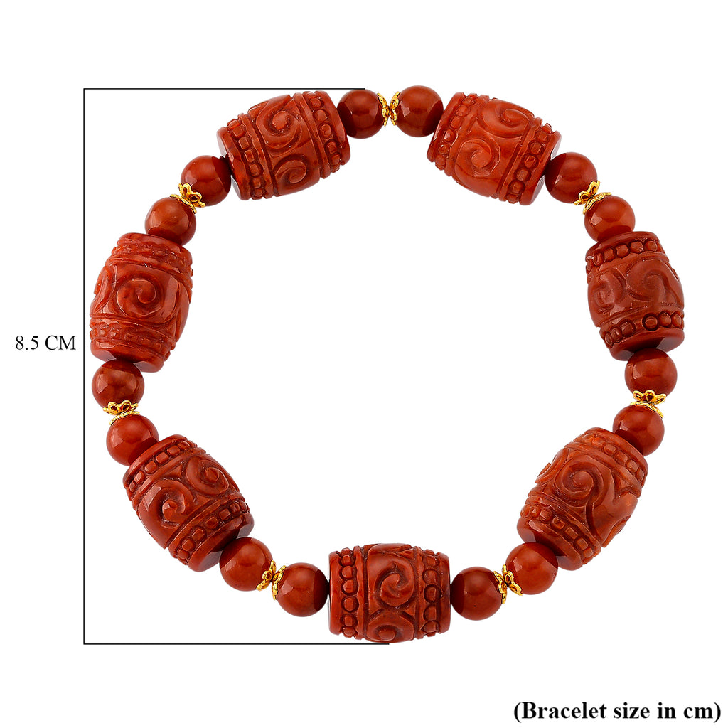 D'Joy Burmesischer Rote Jadeit Jade Armband, Flexibles, 925 Silber Vergoldet ca. 150.00 ct