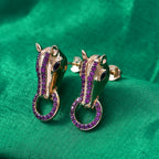 GP - Schwarzer Spinell, Natürlicher Rhodolith Granat Ohrringe 925 Silber 750 Gelbgold Vermeil ca. 1,39 ct.