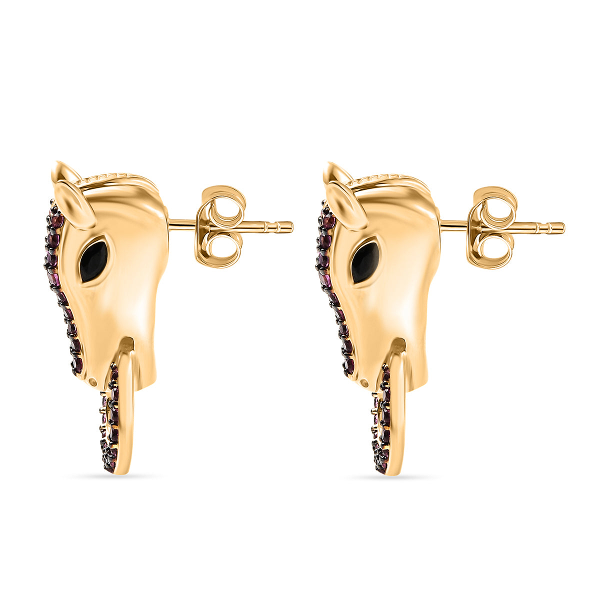 GP - Schwarzer Spinell, Natürlicher Rhodolith Granat Ohrringe 925 Silber 750 Gelbgold Vermeil ca. 1,39 ct.