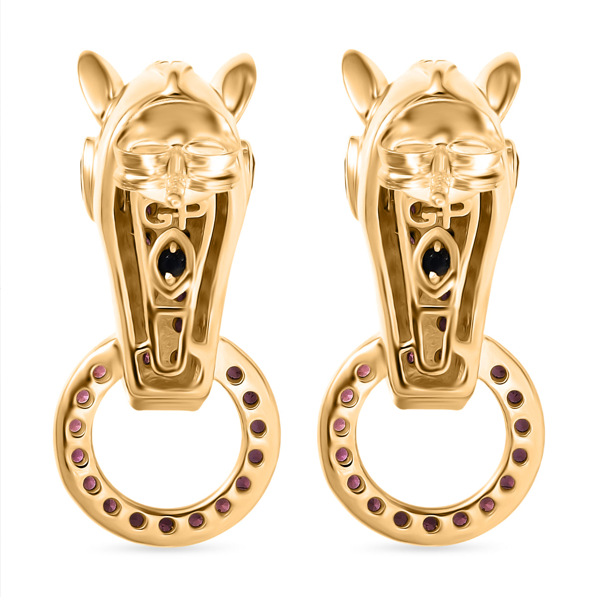 GP - Schwarzer Spinell, Natürlicher Rhodolith Granat Ohrringe 925 Silber 750 Gelbgold Vermeil ca. 1,39 ct.