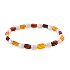 Natürlicher Baltischer Bernstein, Weiße Süßwasser Perle (6-8mm) Armband Flexibles (ca. 18-19 cm)