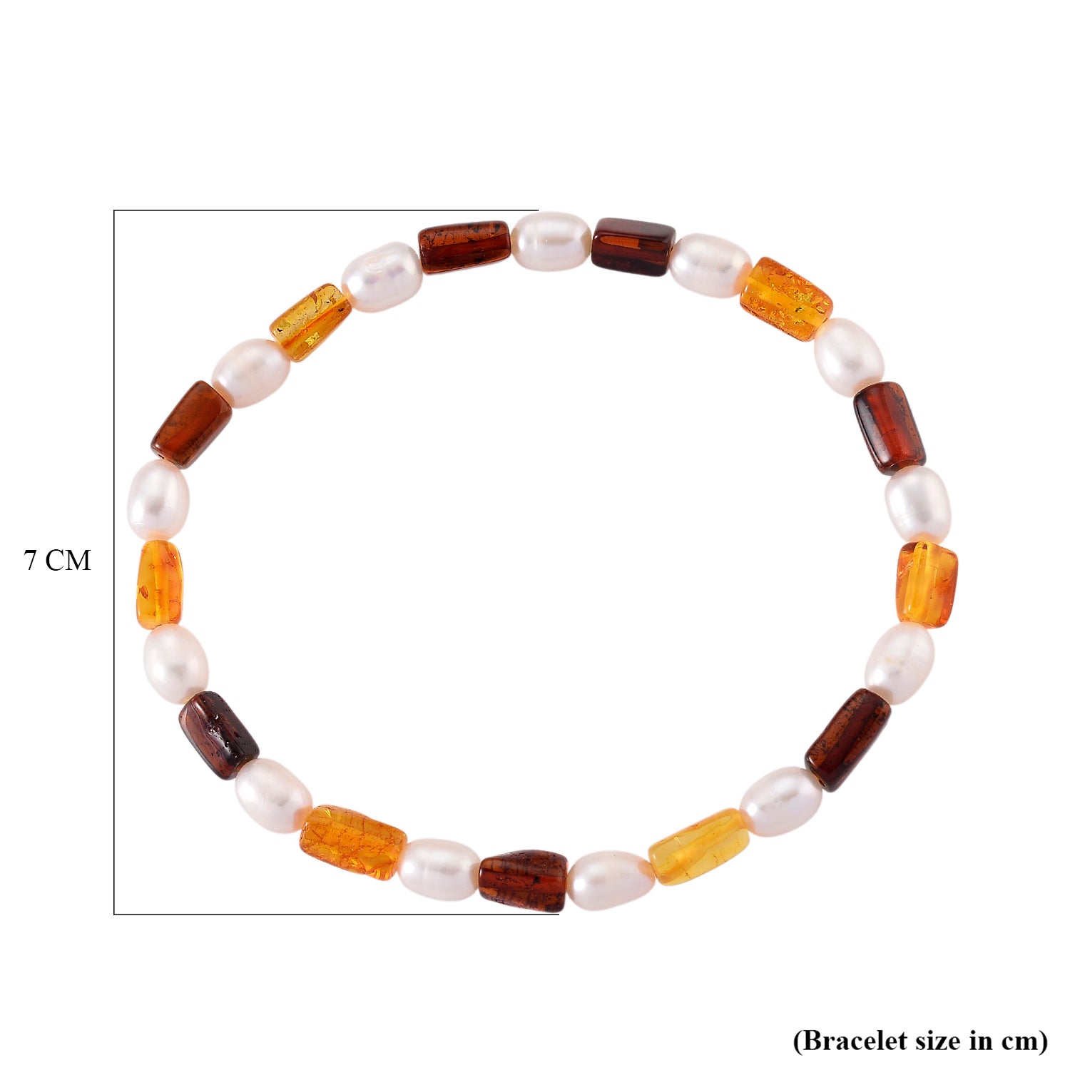 Natürlicher Baltischer Bernstein, Weiße Süßwasser Perle (6-8mm) Armband Flexibles (ca. 18-19 cm)