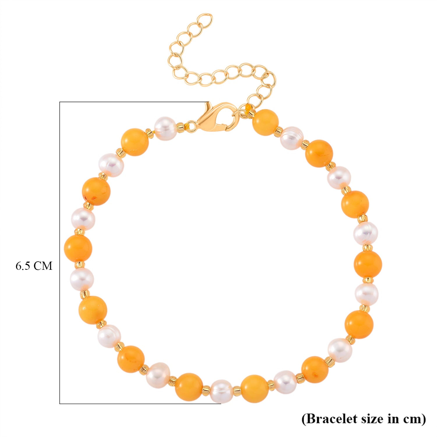 D'Joy Natürlicher Baltischer Bernstein, Weiße Süßwasser Perle (4-5mm) Armband ca. 18 cm + 5 cm Extender, 925 Silber Vergoldet