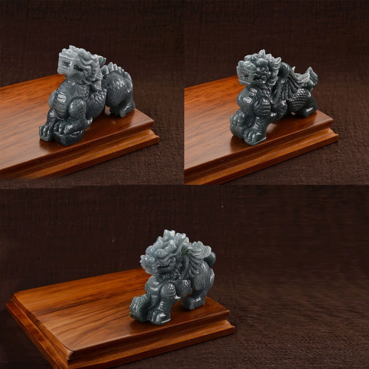 Qi-Lin Figur aus Olmec Jadeit, naturbelassene Schnitzarbeit, ca. 8-9 cm