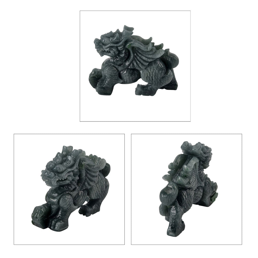 Qi-Lin Figur aus Olmec Jadeit, naturbelassene Schnitzarbeit, ca. 8-9 cm