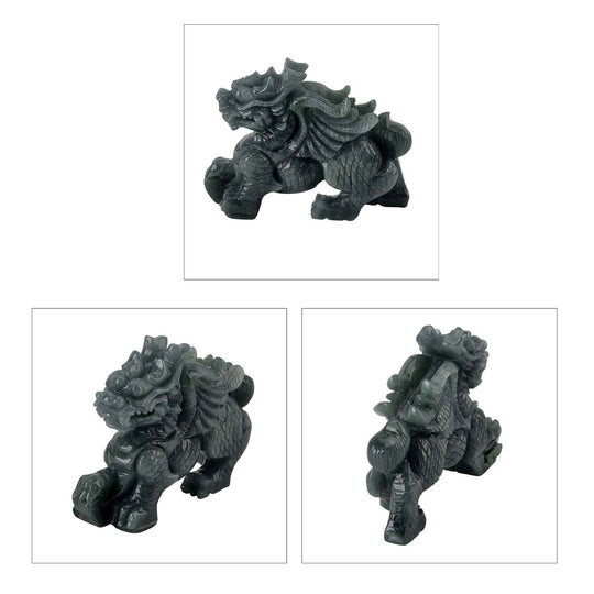 Qi-Lin Figur aus Olmec Jadeit, naturbelassene Schnitzarbeit, ca. 8-9 cm