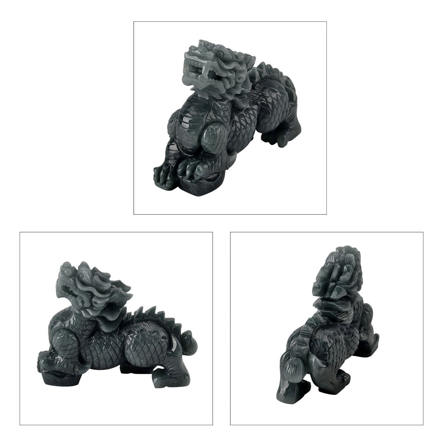 Qi-Lin Figur aus Olmec Jadeit, naturbelassene Schnitzarbeit, ca. 8-9 cm