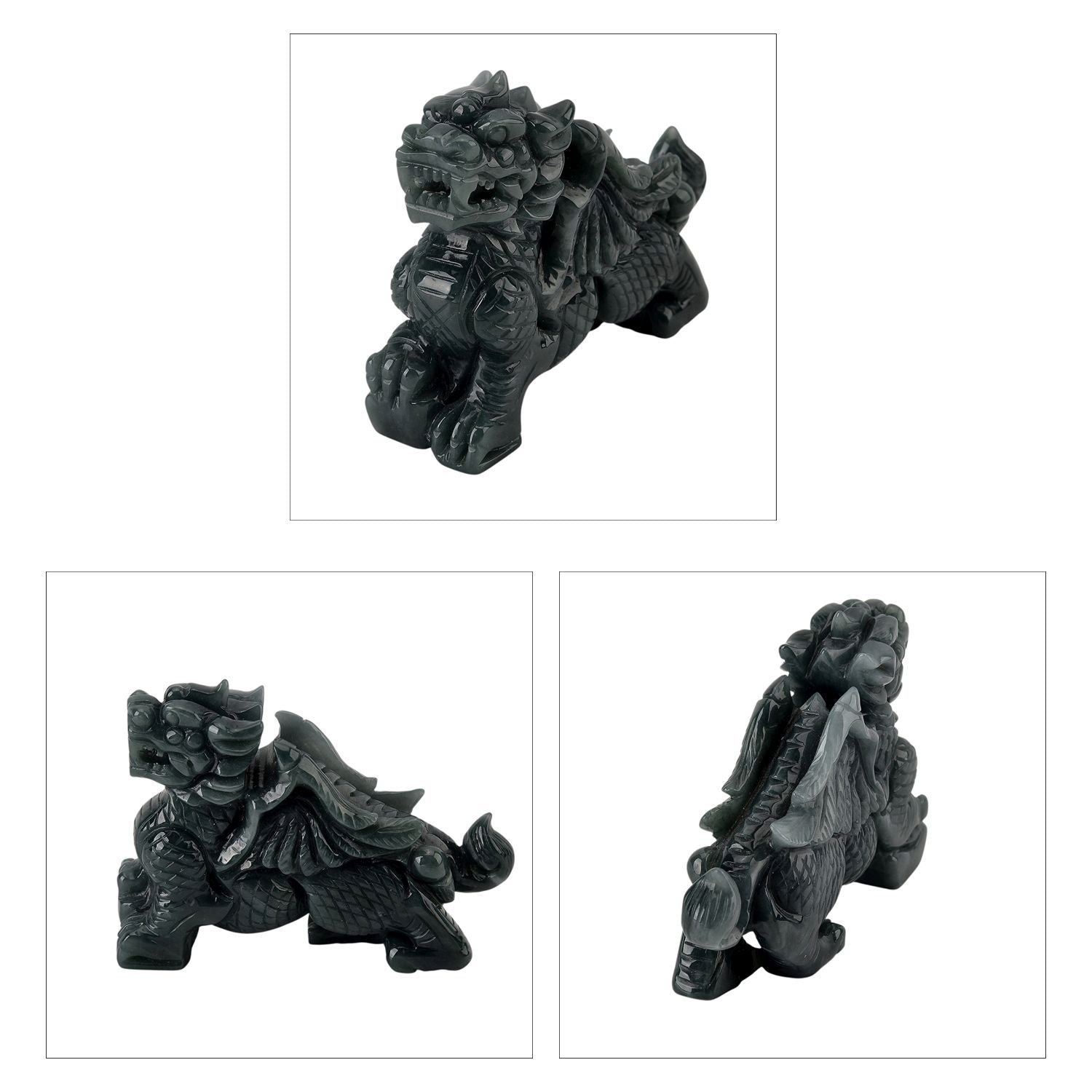 Qi-Lin Figur aus Olmec Jadeit, naturbelassene Schnitzarbeit, ca. 8-9 cm