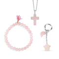 LIVMORE Geschenkset 3-teilig, Schlüsselanhänger Armband Halskette, Rosenquarz