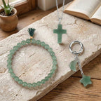 3er Set Aventurin Schmuckset mit Schlüsselanhänger Armband und Halskette