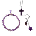 LIVMORE Geschenkset 3-teilig, Schlüsselanhänger Armband Halskette, Amethyst, Lila
