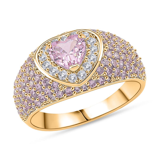 Rosa Zirkonia, Weißer Zirkonia Ring Nickelfreies Messing vergoldet (Größe 16.00)