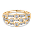 LUXURIANT SGL zertifizierter SI-GH Labor Diamant Ring, 925 Silber 750 Gelbgold Vermeil - 1 ct.