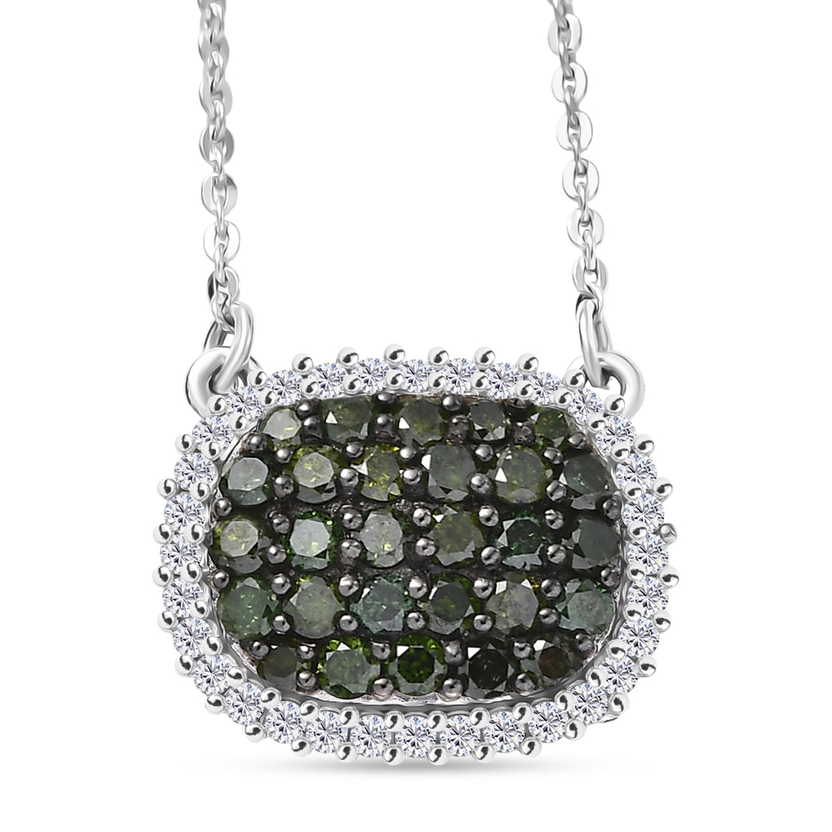 D'Joy Grüner Diamant Halskette ca. 50 cm 925 Silber rhodiniert