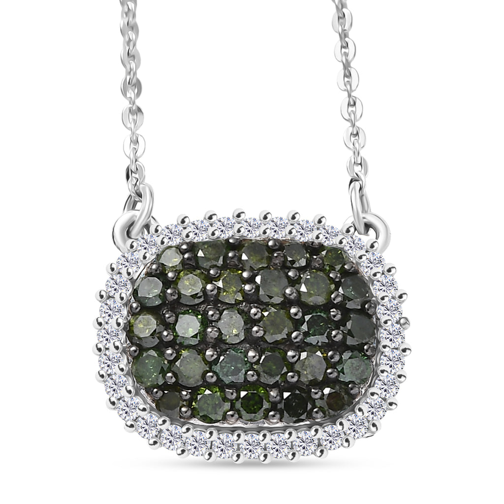 D'Joy Grüner Diamant Halskette ca. 50 cm 925 Silber rhodiniert