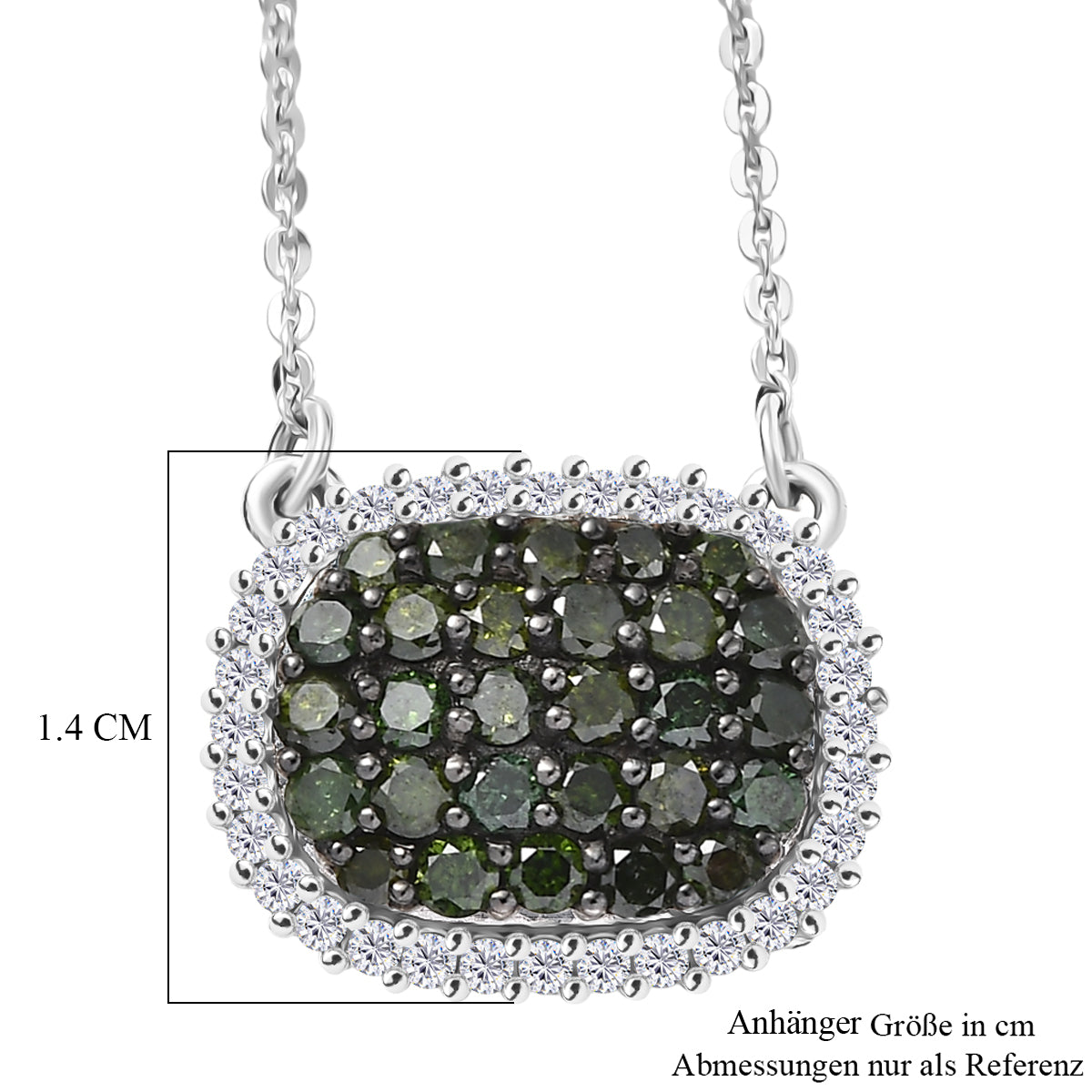 D'Joy Grüner Diamant Halskette ca. 50 cm 925 Silber rhodiniert