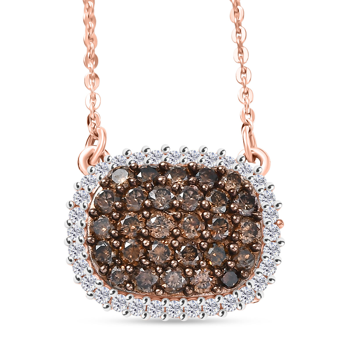 D'Joy Natürlicher Champagner Diamant Halskette ca. 50 cm 925 Silber 750 Roségold Vermeil