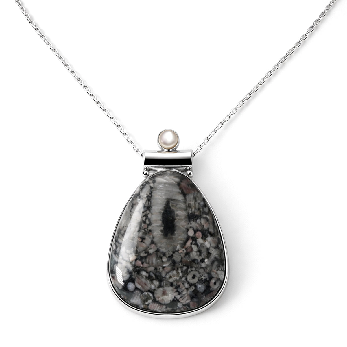 Fancy Fossil-Jaspis, Perlmutt (5mm) Anhänger Reine Legierung