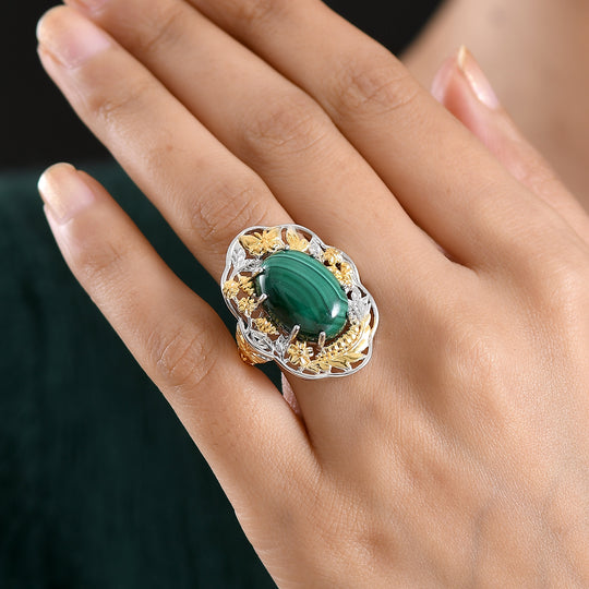 EVER TRUE AA Malachit Ring Nickelfreies Messing Zweifarbige Beschichtung (Größe 20.00) ca. 14,97 ct