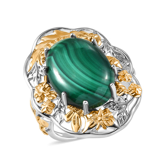 EVER TRUE AA Malachit Ring Nickelfreies Messing Zweifarbige Beschichtung (Größe 20.00) ca. 14,97 ct