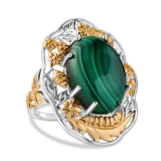 EVER TRUE AA Malachit Ring Nickelfreies Messing Zweifarbige Beschichtung (Größe 20.00) ca. 14,97 ct