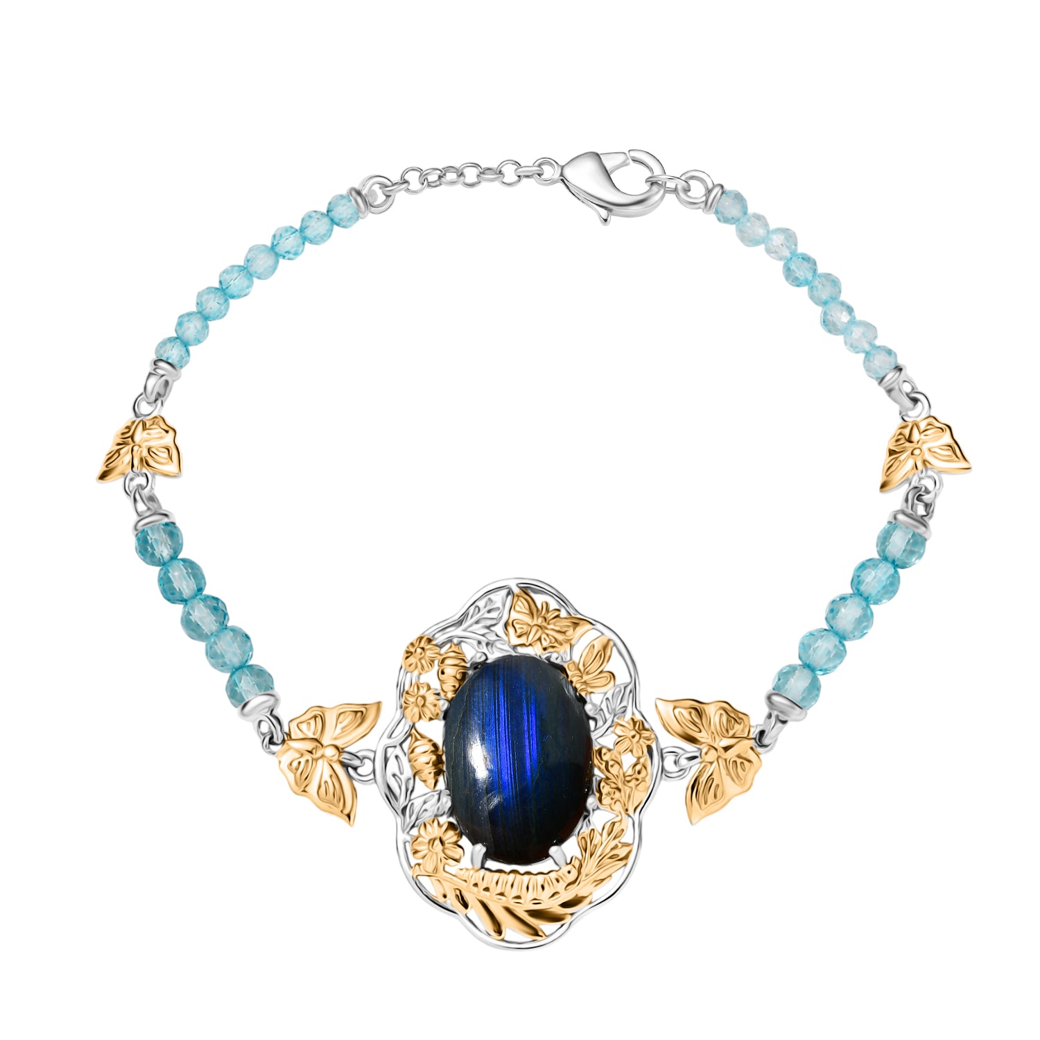 EVER TRUE AAA Labradorit, Apatit Armband ca. 19 cm Nickelfreies Messing Zweifarbige Beschichtung ca. 20.05 ct