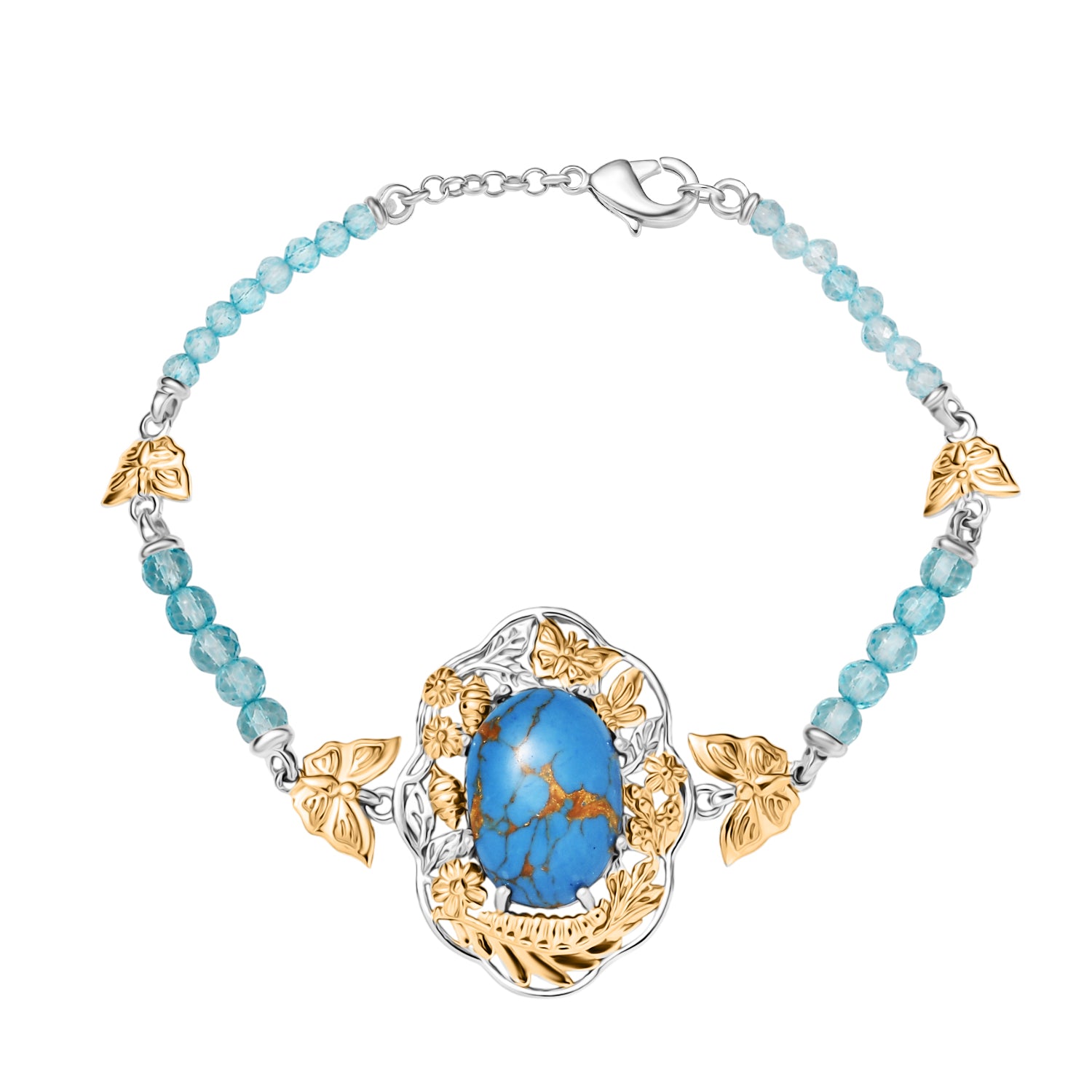EVER TRUE AAA Blauer Mojave Türkis, Apatit Armband ca. 19 cm Nickelfreies Messing Zweifarbige Beschichtung ca. 17.30 ct