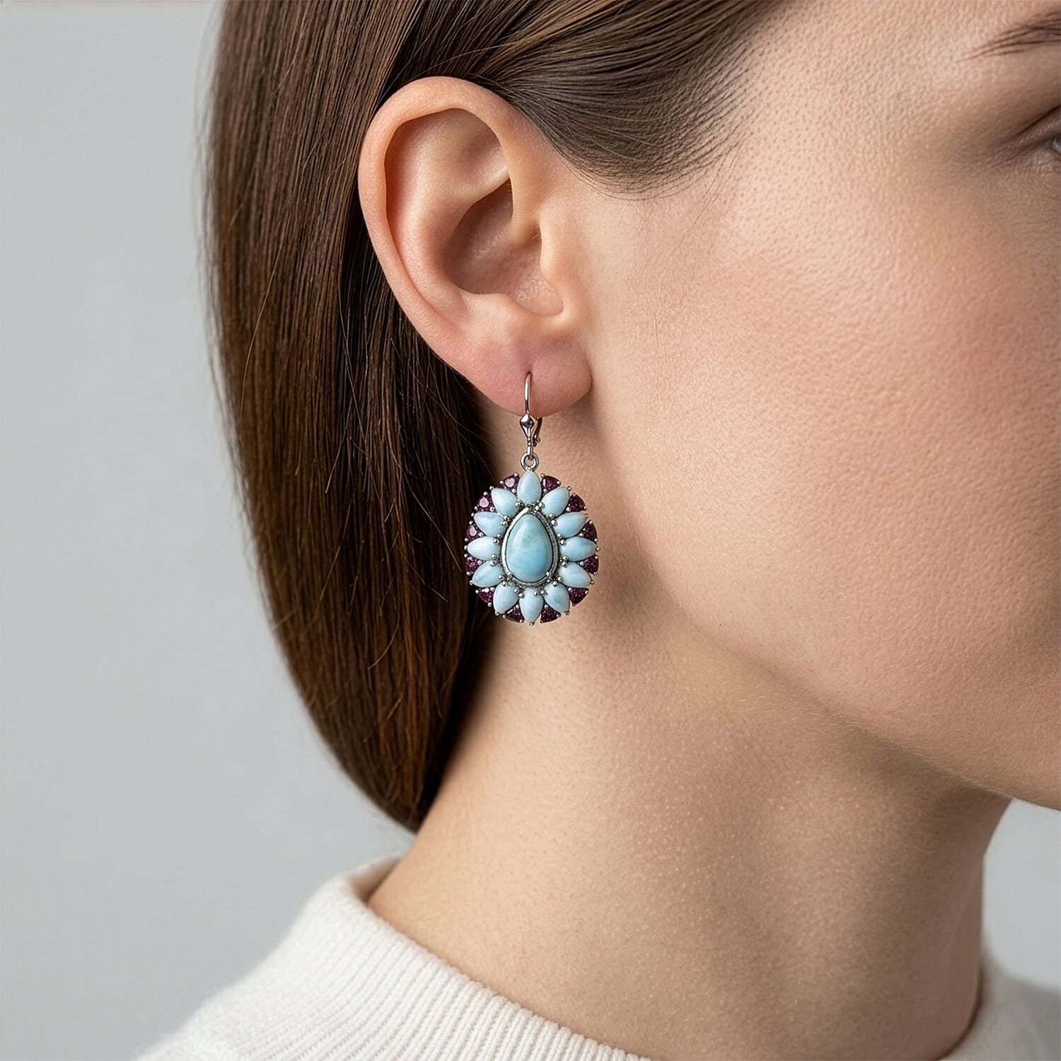 D'Joy Larimar Ohrringe 925 Silber Rhodiniert ca. 28,56 ct.