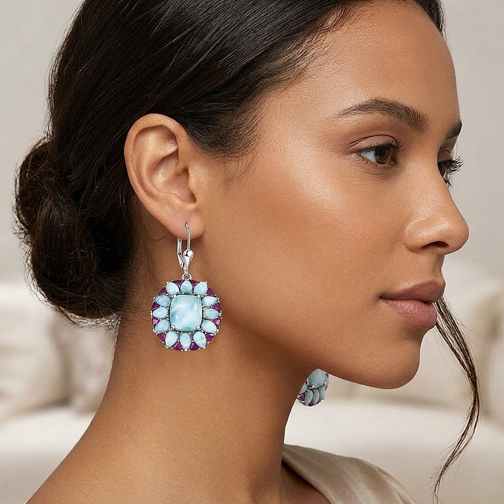D'Joy Larimar Ohrringe 925 Silber Rhodiniert ca. 30,60 ct.