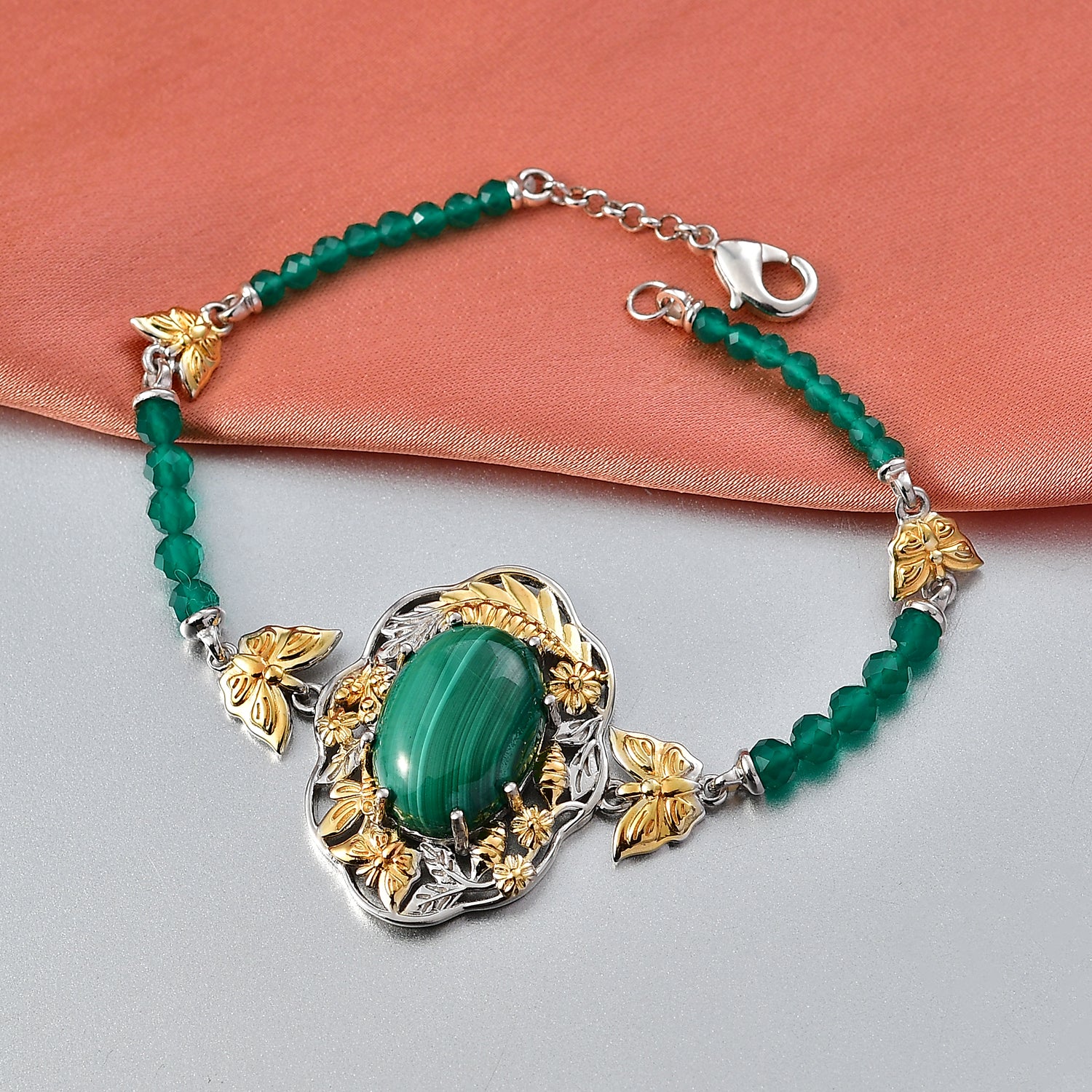 EVER TRUE AAA Malachit, Verde Onyx Armband ca. 19 cm Nickelfreies Messing Zweifarbige Beschichtung ca. 23.25 ct