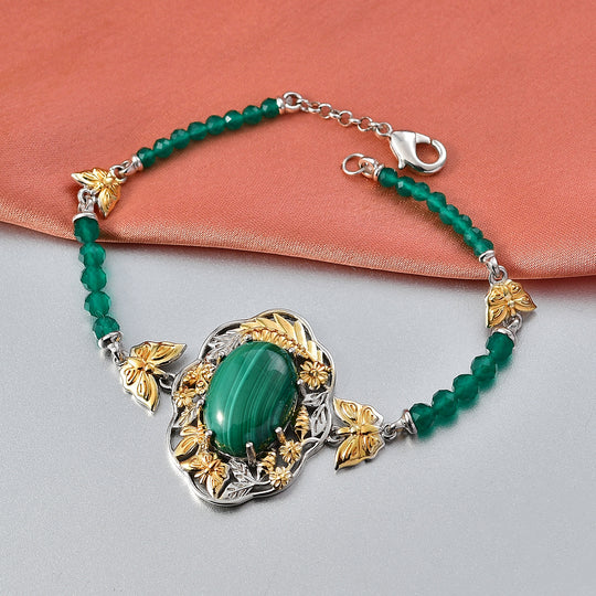 EVER TRUE AAA Malachit, Verde Onyx Armband ca. 19 cm Nickelfreies Messing Zweifarbige Beschichtung ca. 23.25 ct