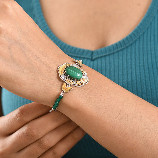 EVER TRUE AAA Malachit, Verde Onyx Armband ca. 19 cm Nickelfreies Messing Zweifarbige Beschichtung ca. 23.25 ct