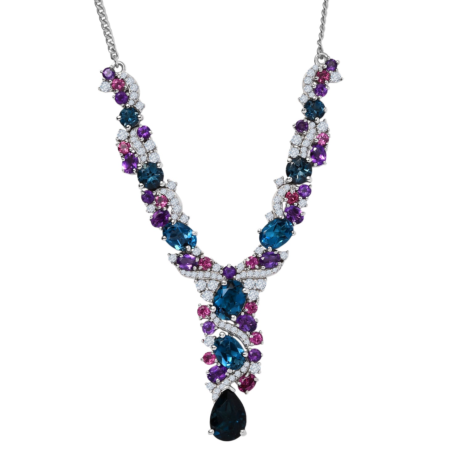 D'Joy London Blau Topas Halskette ca. 45 cm 925 Silber rhodiniert ca. 14,68 ct.