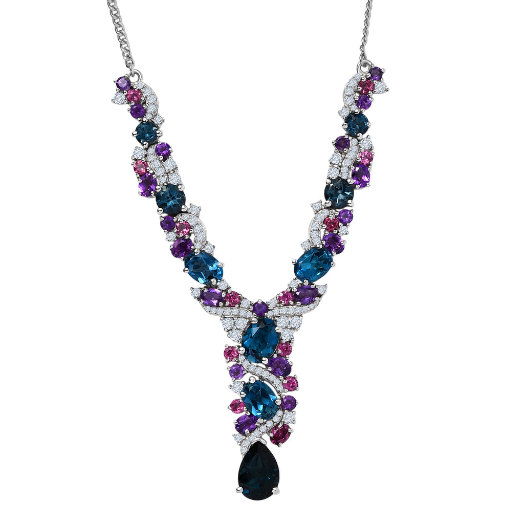 D'Joy London Blau Topas Halskette ca. 45 cm 925 Silber rhodiniert ca. 14,68 ct.