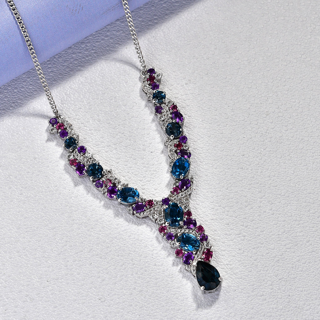 D'Joy London Blau Topas Halskette ca. 45 cm 925 Silber rhodiniert ca. 14,68 ct.