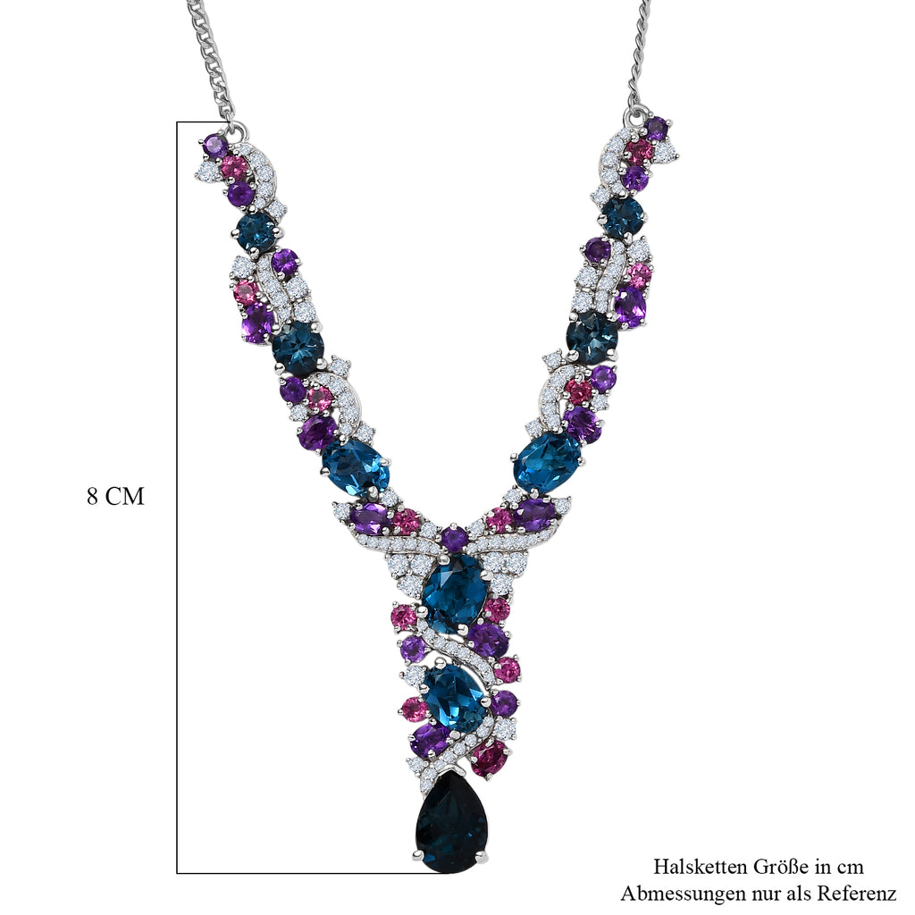 D'Joy London Blau Topas Halskette ca. 45 cm 925 Silber rhodiniert ca. 14,68 ct.
