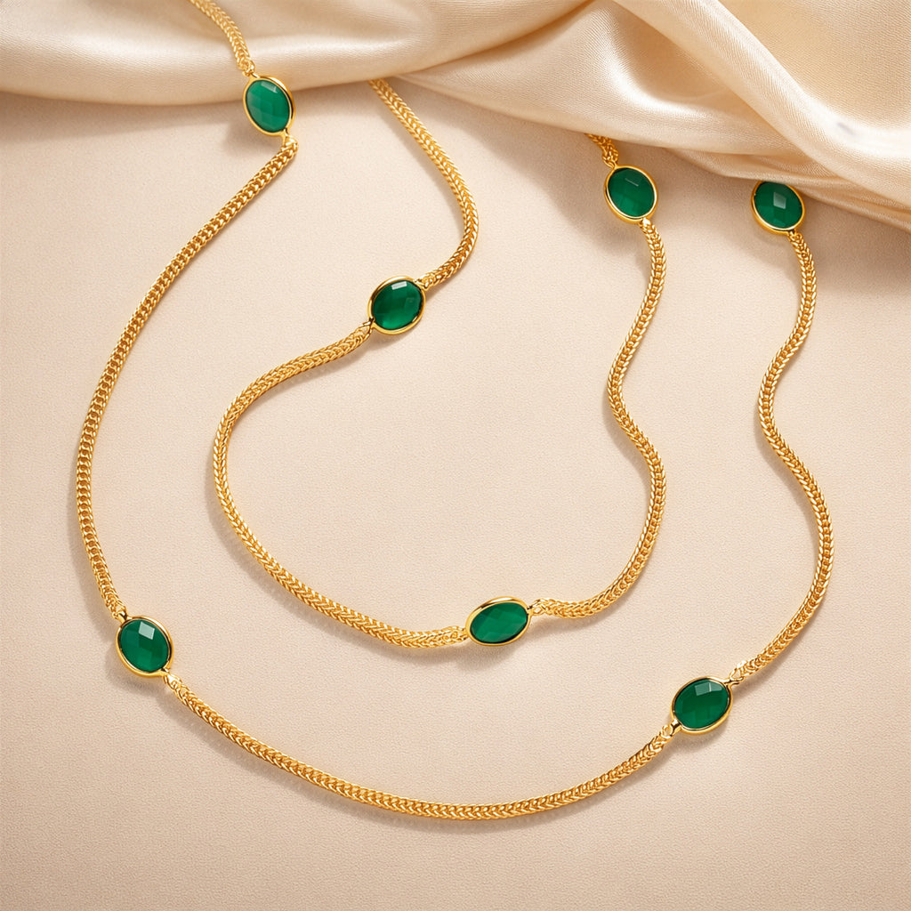 EVER TRUE Verde Onyx Halskette ca. 75 cm Nickelfreies Messing ca. 9.40 ct