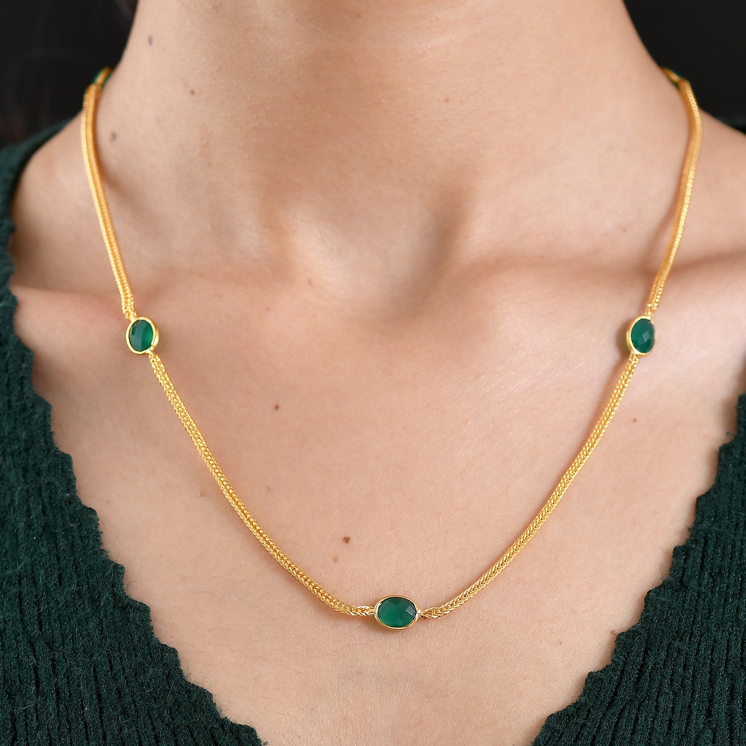 EVER TRUE Verde Onyx Halskette ca. 75 cm Nickelfreies Messing ca. 9.40 ct