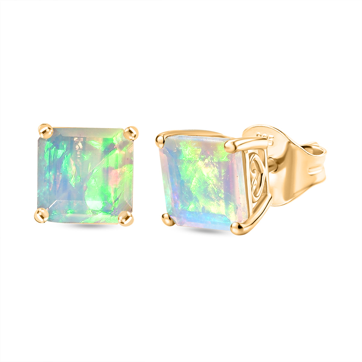 D'Joy AAA Natürlicher, äthiopischer Welo Opal Ohrringe 925 Silber 750 Gelbgold Vermeil ca. 2.91 ct