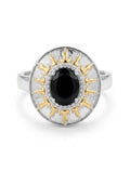 EVER TRUE AA Natürlich Schwarzer Obsidian, Weißer Zirkon Ring Nickelfreies Messing (Größe 17.00) ca. 2.39 ct