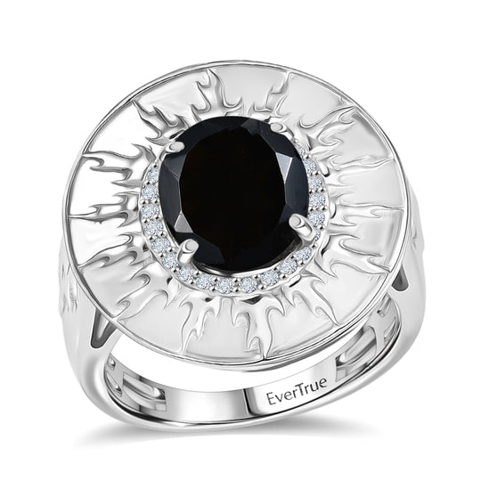 EVER TRUE AA Natürlich Schwarzer Obsidian, Weißer Zirkon Ring Nickelfreies Messing (Größe 21.00) ca. 2.39 ct