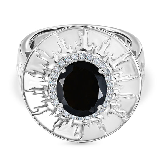 EVER TRUE AA Natürlich Schwarzer Obsidian, Weißer Zirkon Ring Nickelfreies Messing (Größe 21.00) ca. 2.39 ct