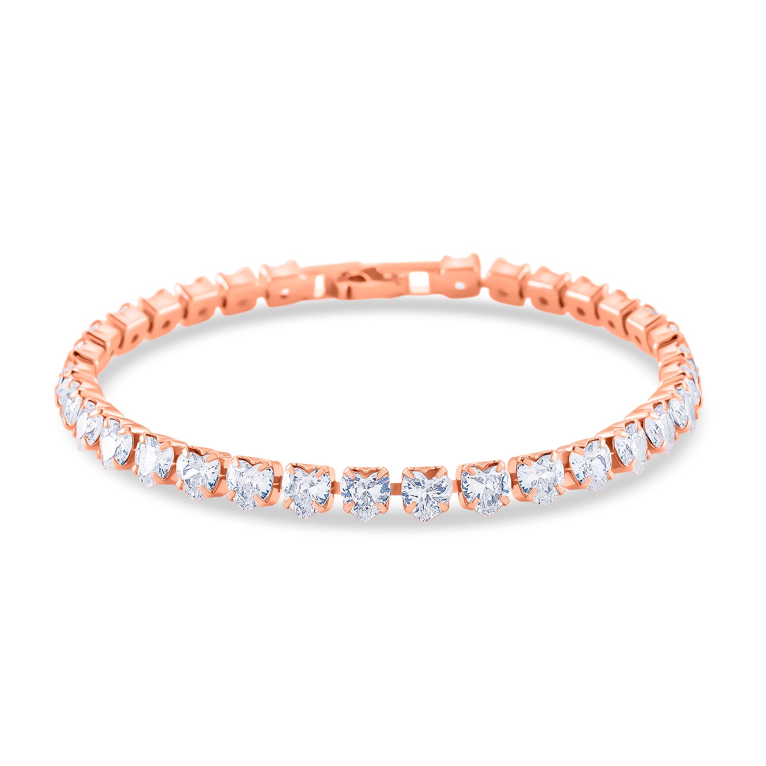 Designer inspiriert - Weißer Zirkonia Herz-Armband ca. 19 cm Nickelfreies Messing, rosévergoldet