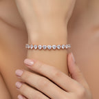 Designer inspiriert - Weißer Zirkonia Herz-Armband ca. 19 cm Nickelfreies Messing, rosévergoldet