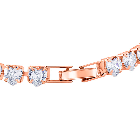 Designer inspiriert - Weißer Zirkonia Herz-Armband ca. 19 cm Nickelfreies Messing, rosévergoldet