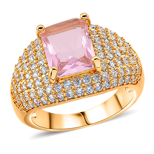 Rosa Zirkonia, Weißer Zirkonia Ring Nickelfreies Messing gelb vergoldet (Größe 19.50)