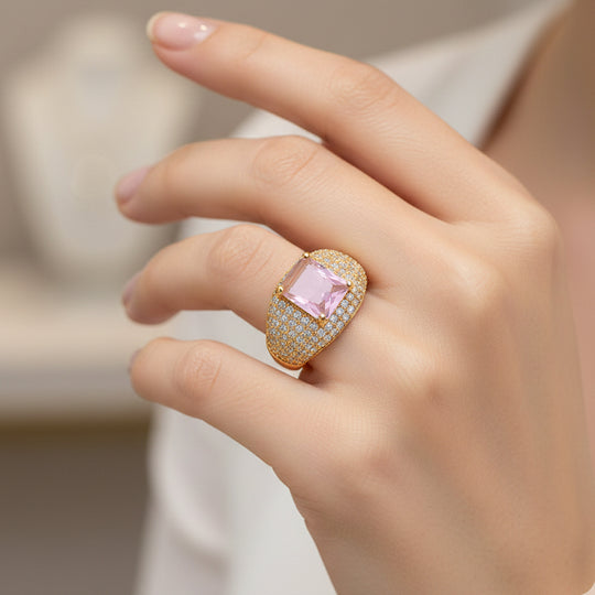 Rosa Zirkonia, Weißer Zirkonia Ring Nickelfreies Messing gelb vergoldet (Größe 19.50)