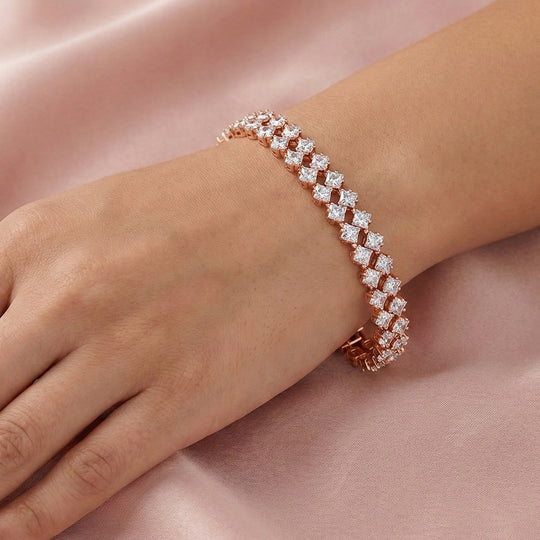 Designer inspiriert - Weißer Zirkonia Armband ca. 19 cm Nickelfreies Messing, rosévergoldet