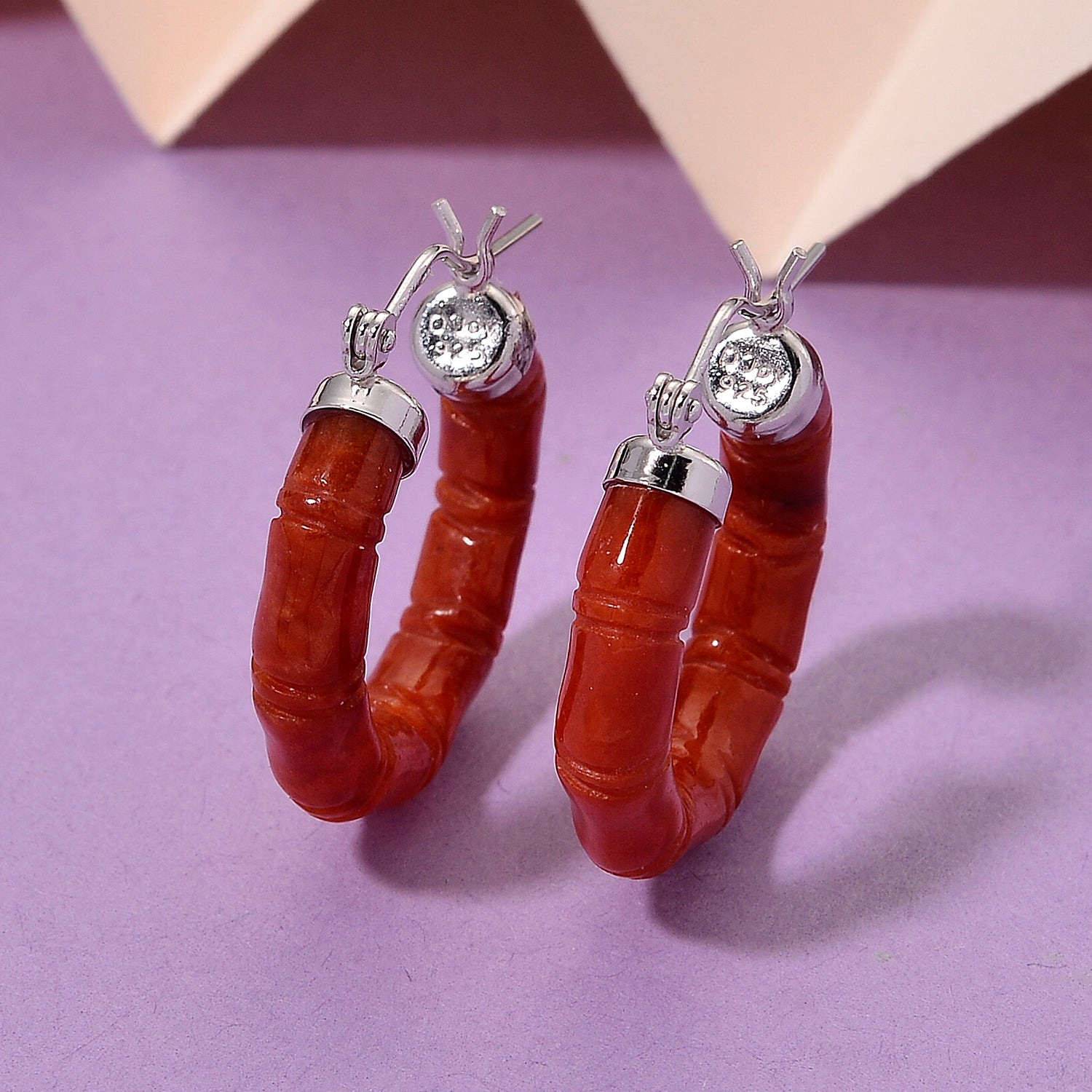 D'Joy Burmesischer Rote Jadeit Jade Ohrringe 925 Silber Rhodiniert ca. 20.00 ct