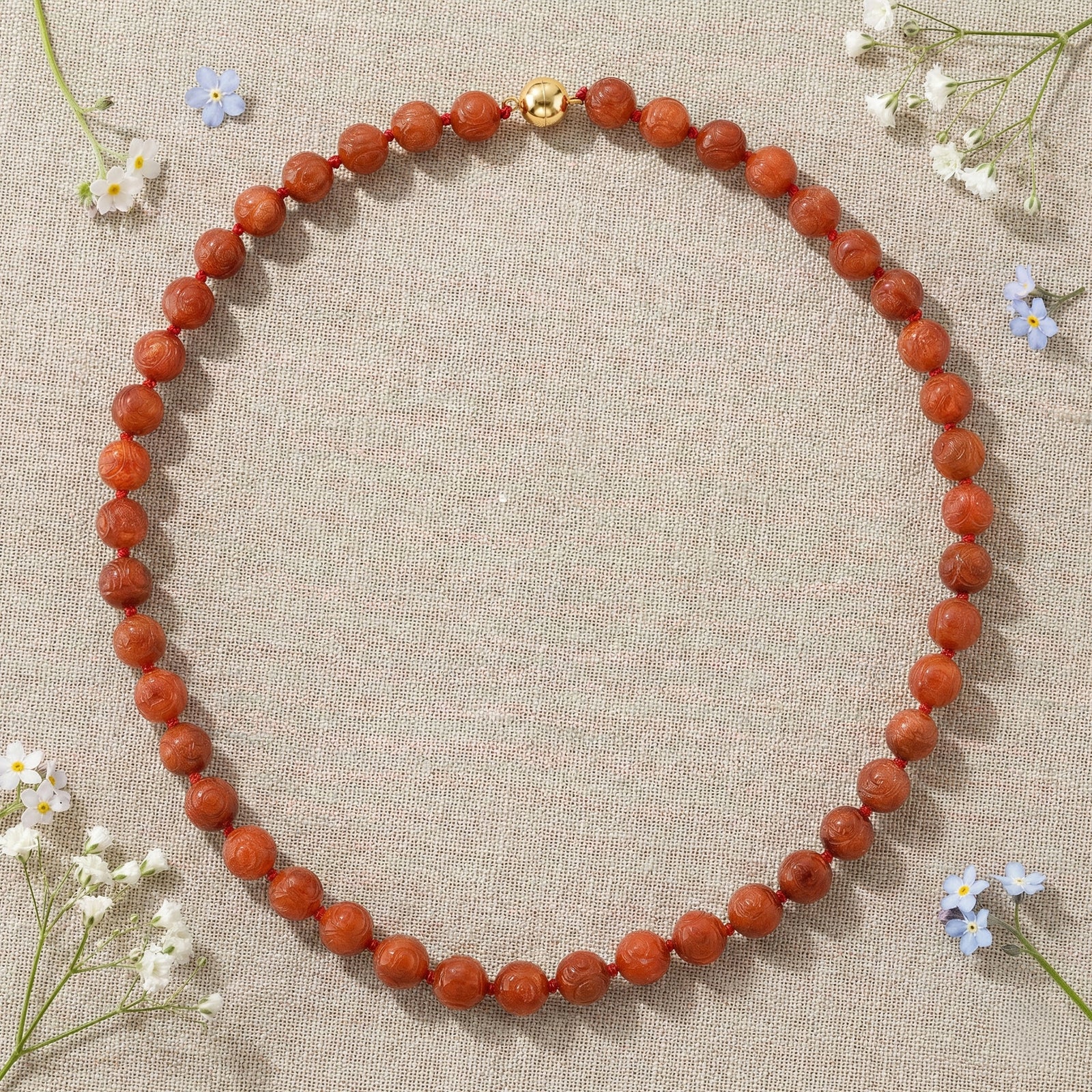 D'Joy Burmesischer Rote Jadeit Jade graviert Halskette ca. 50 cm 925 Silber vergoldet ca. 330.00 ct